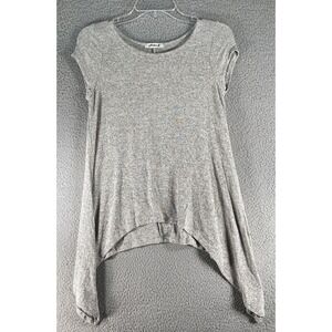 Aiden Y Womens Gray Top Size SMALL Short Sleeve Tunic Sharkbite Hem‎ Round Neck